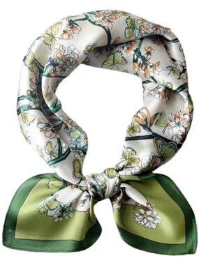 Women's Green White Houndstooth Scarf for Hair Digital Printed Headscarf Silk